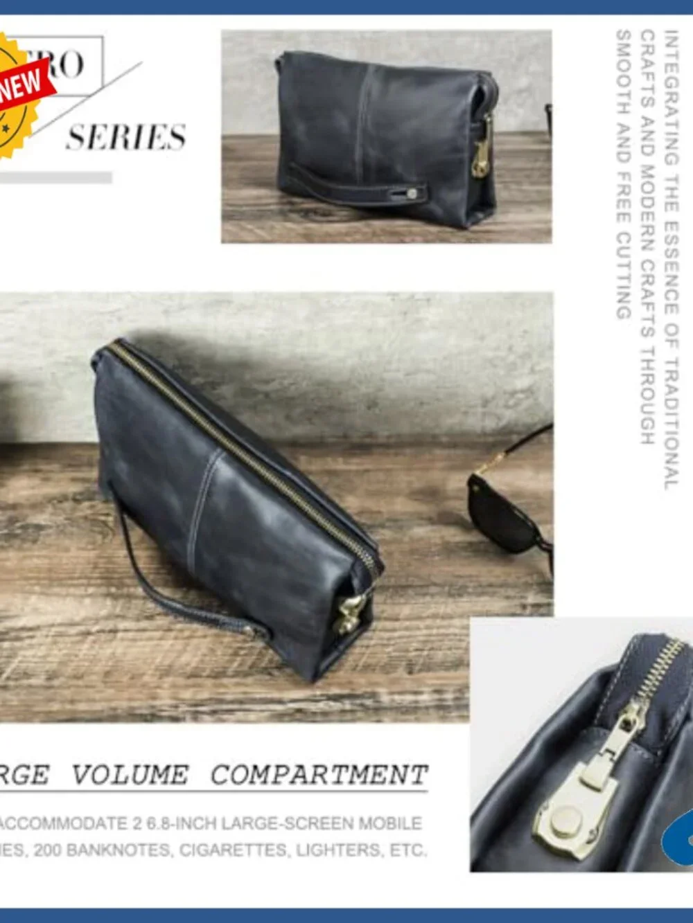 Leather Anti-Theft Clutch Bag with Lock, Large Capacity Travel Purse for Men